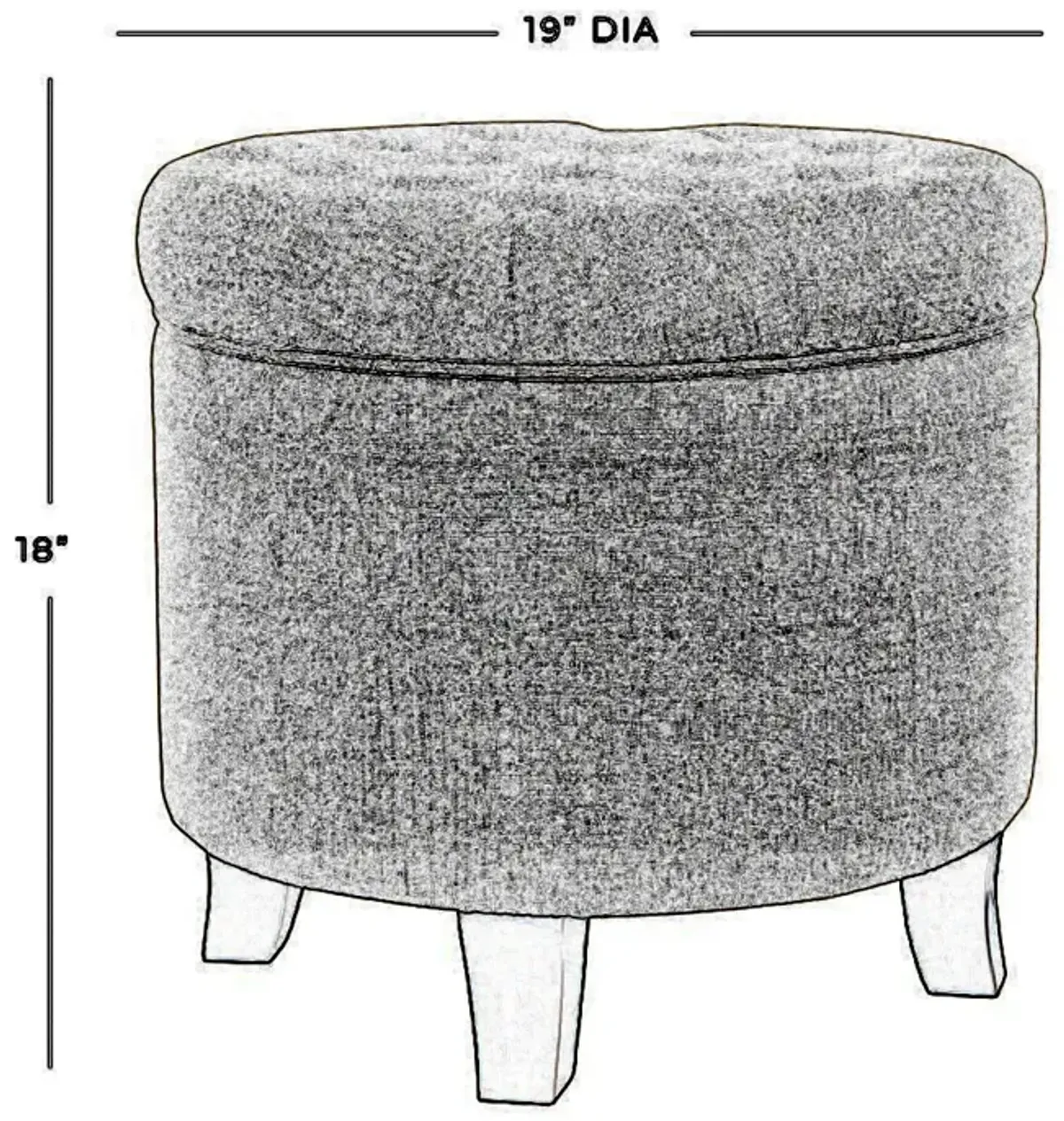 Textured Woven Fabric Upholstered Round Ottoman with Lift Top Storage, Beige and Brown - Benzara