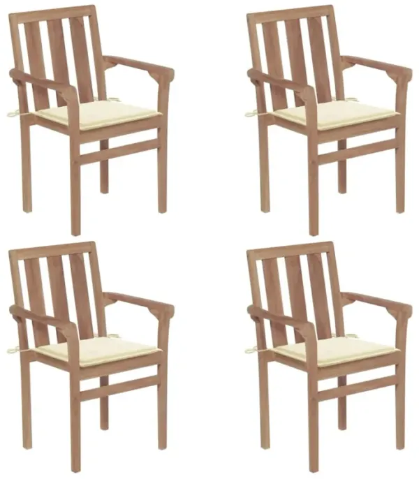vidaXL Stackable Garden Chairs with Cushions 4 pcs Solid Teak Wood