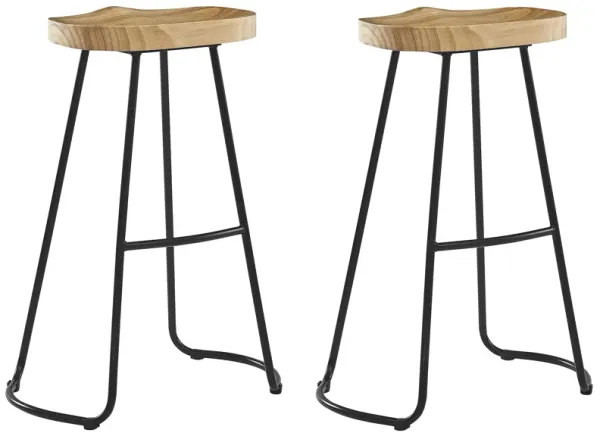 Set of 2 Industrial Metal Wood Bar Stools