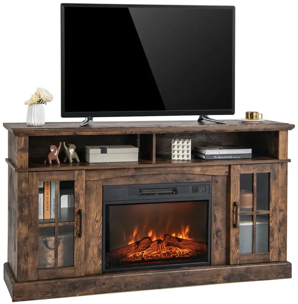 Fireplace TV Stand for TVs Up to 65 Inch with Side Cabinets and Remote Control