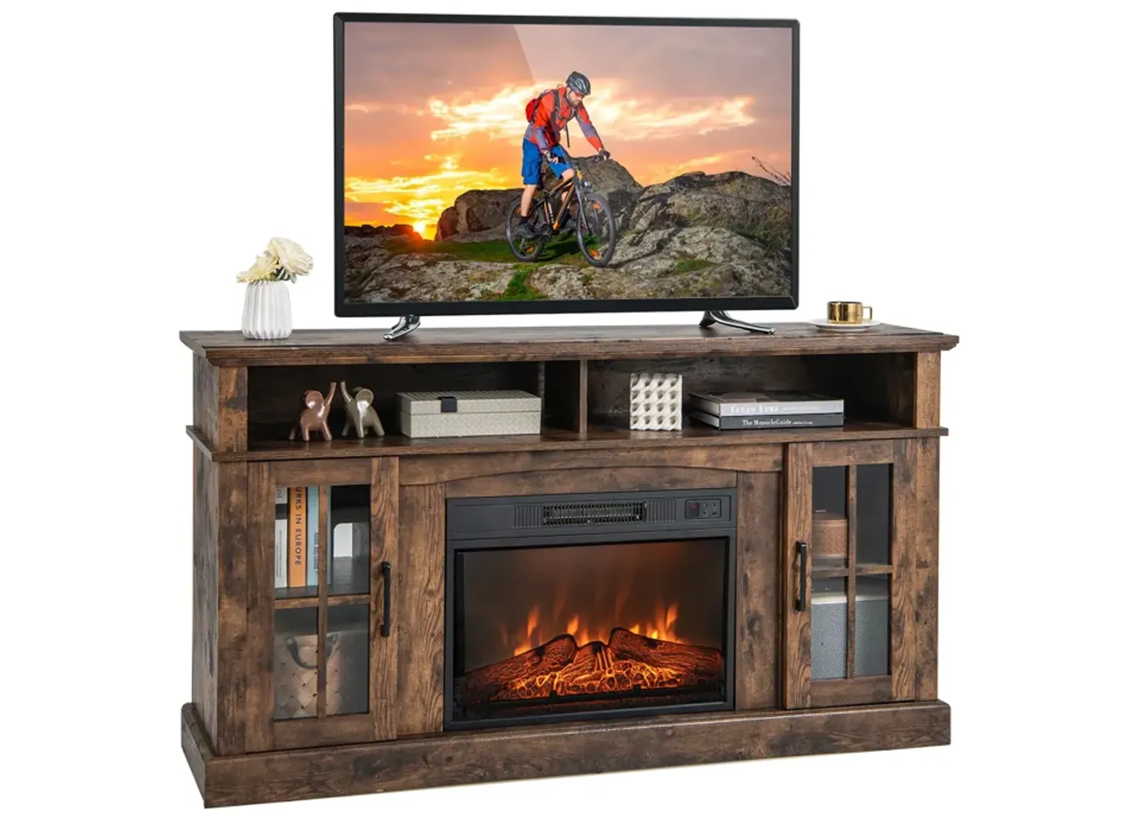 Fireplace TV Stand for TVs Up to 65 Inch with Side Cabinets and Remote Control