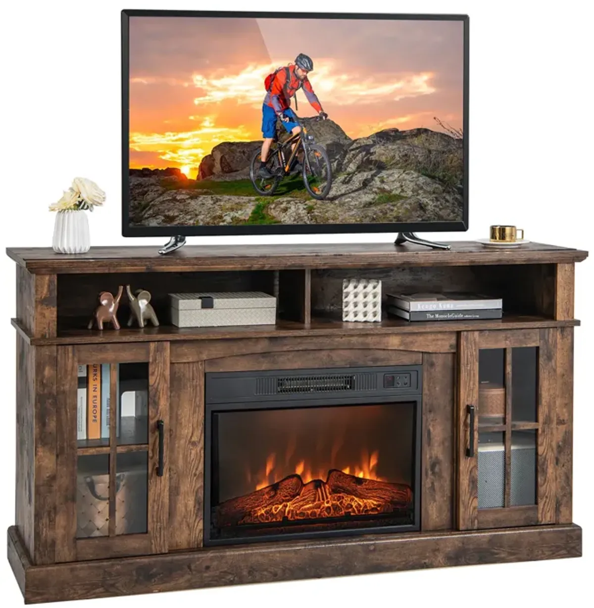 Fireplace TV Stand for TVs Up to 65 Inch with Side Cabinets and Remote Control