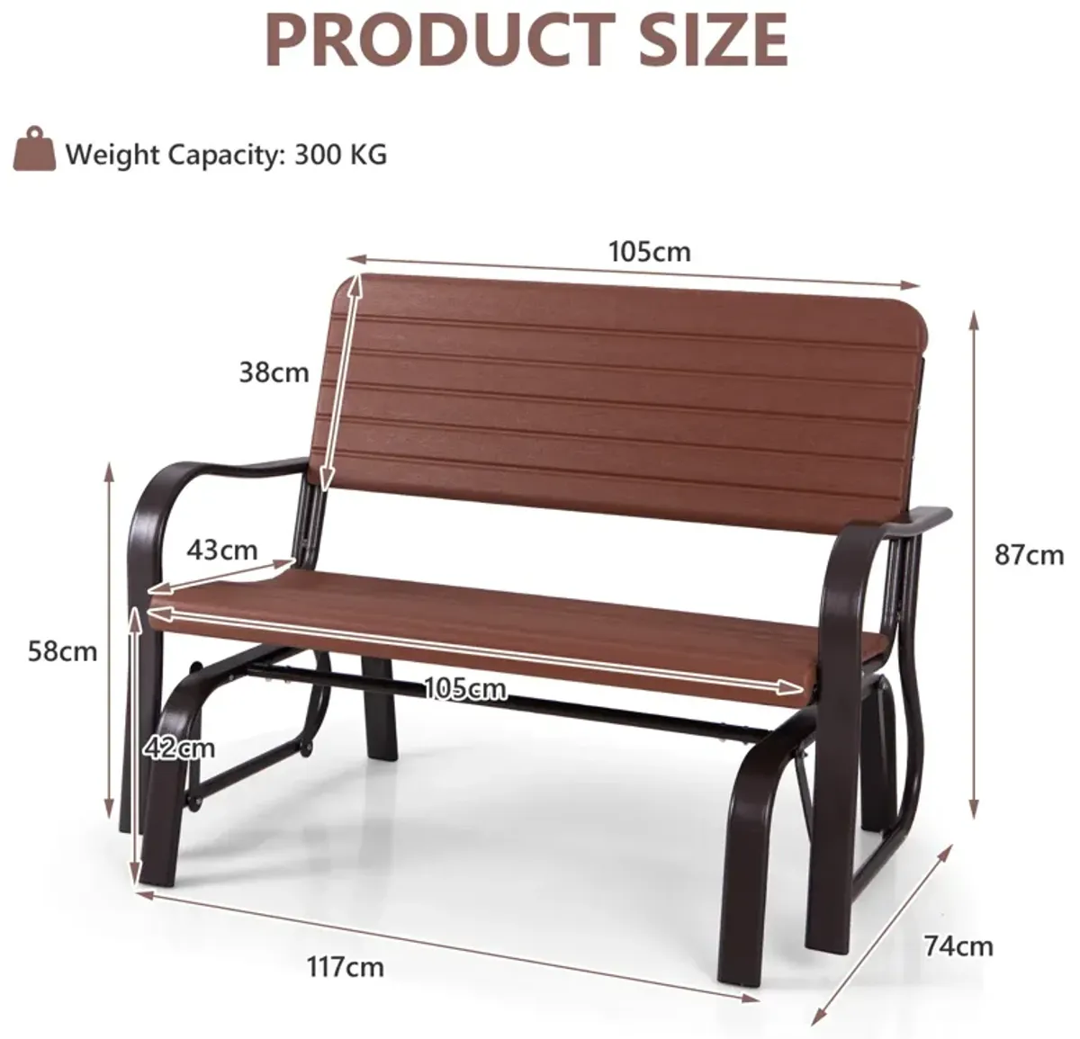 Outdoor Patio Steel Swing Bench Loveseat