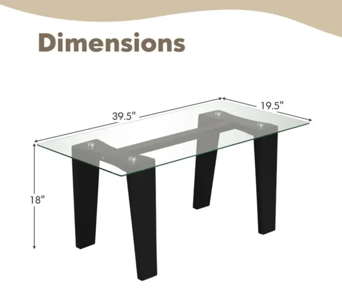 Hivvago 39.5 Inch Glass Coffee Table Modern Rectangular Center Table with Solid Rubber Wood Legs