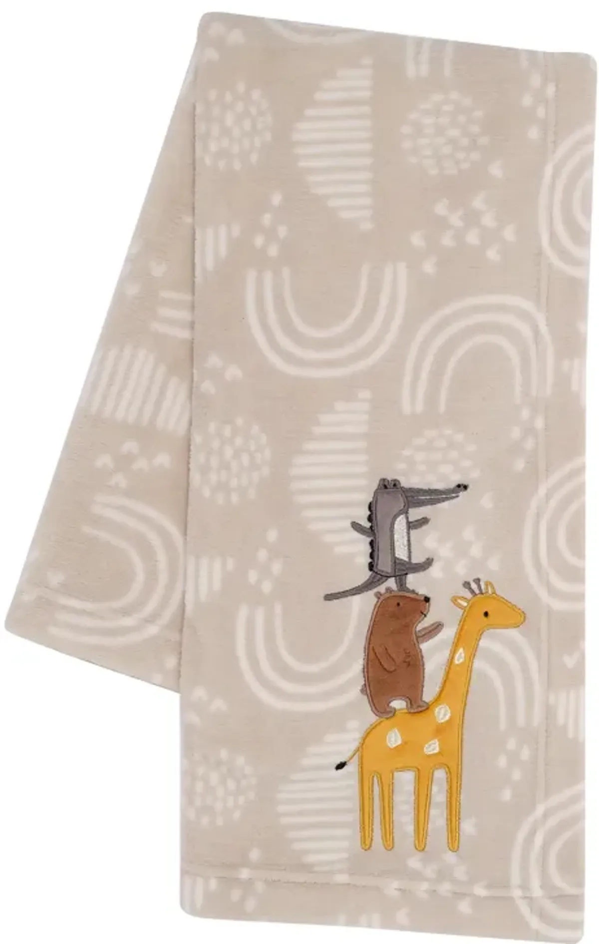 Lambs & Ivy Baby Noah Bear/Giraffe/Alligator Appliqued Taupe Fleece Baby Blanket