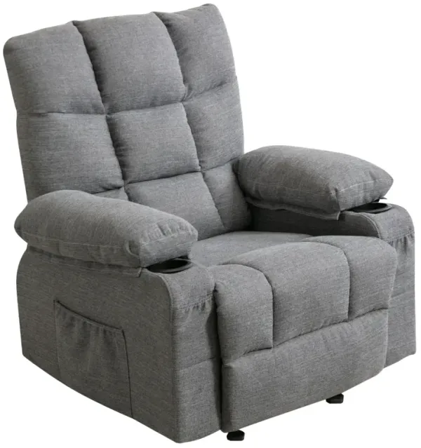 Recliner Chair Massage Heating Sofa With USB And Side Pocket 2 Cup Holders (Smoky Grey)