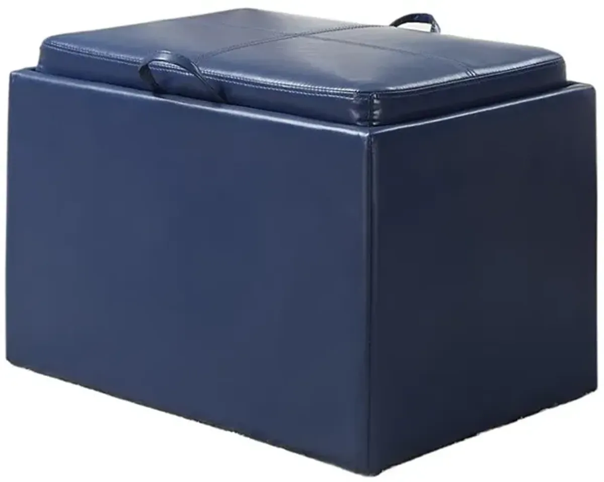 Convience Concept, Inc. Designs4Comfort Accent Storage Ottoman with Reversible Tray Blue Faux Leather