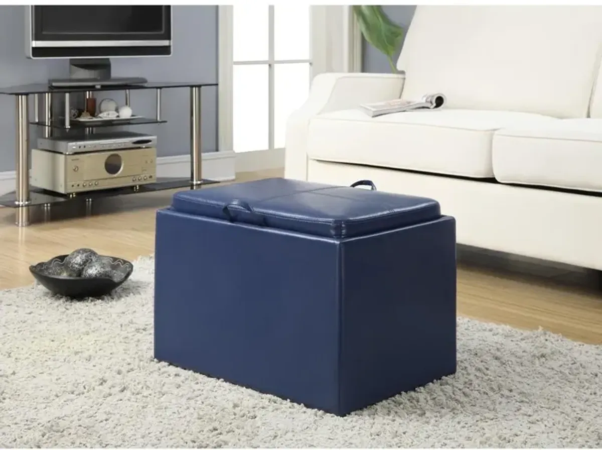 Convience Concept, Inc. Designs4Comfort Accent Storage Ottoman with Reversible Tray Blue Faux Leather