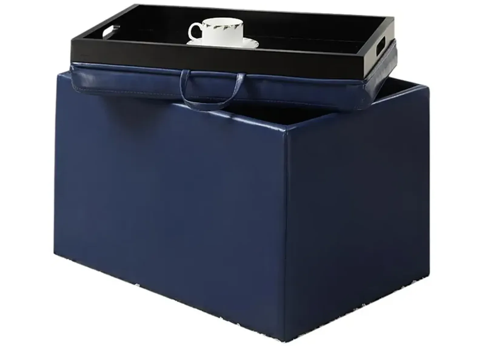 Convience Concept, Inc. Designs4Comfort Accent Storage Ottoman with Reversible Tray Blue Faux Leather