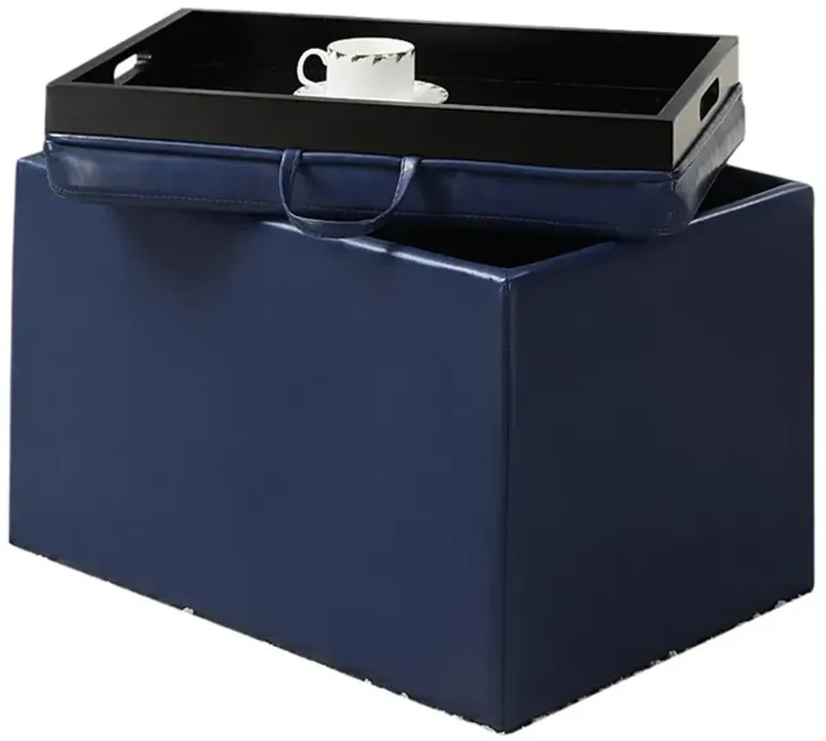 Convience Concept, Inc. Designs4Comfort Accent Storage Ottoman with Reversible Tray Blue Faux Leather