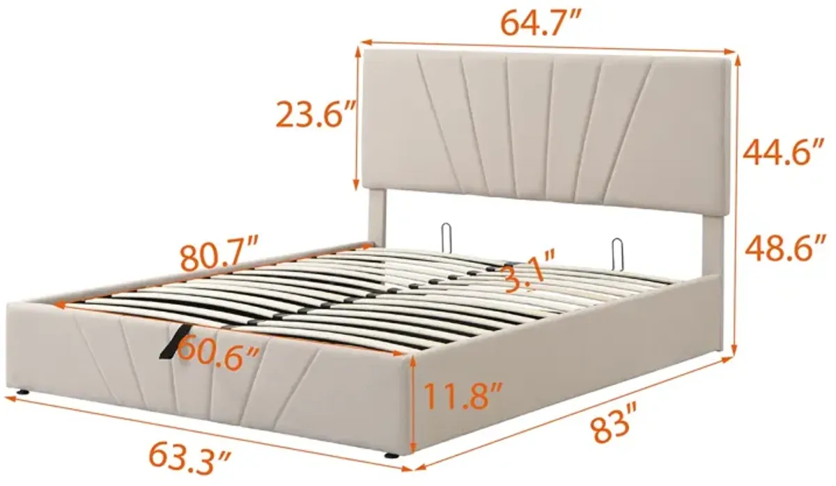 Queen Size Upholstered Platform Bed With A Hydraulic Storage System