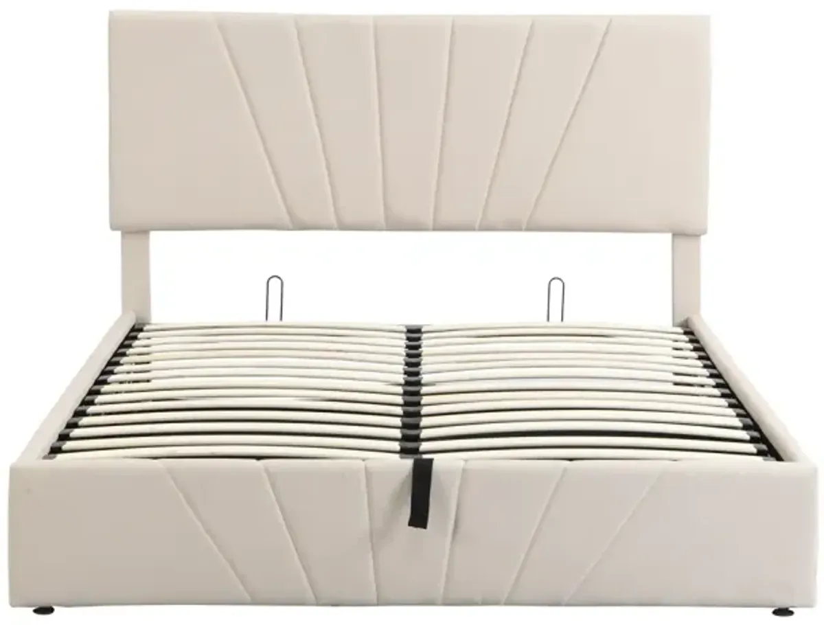 Queen Size Upholstered Platform Bed With A Hydraulic Storage System