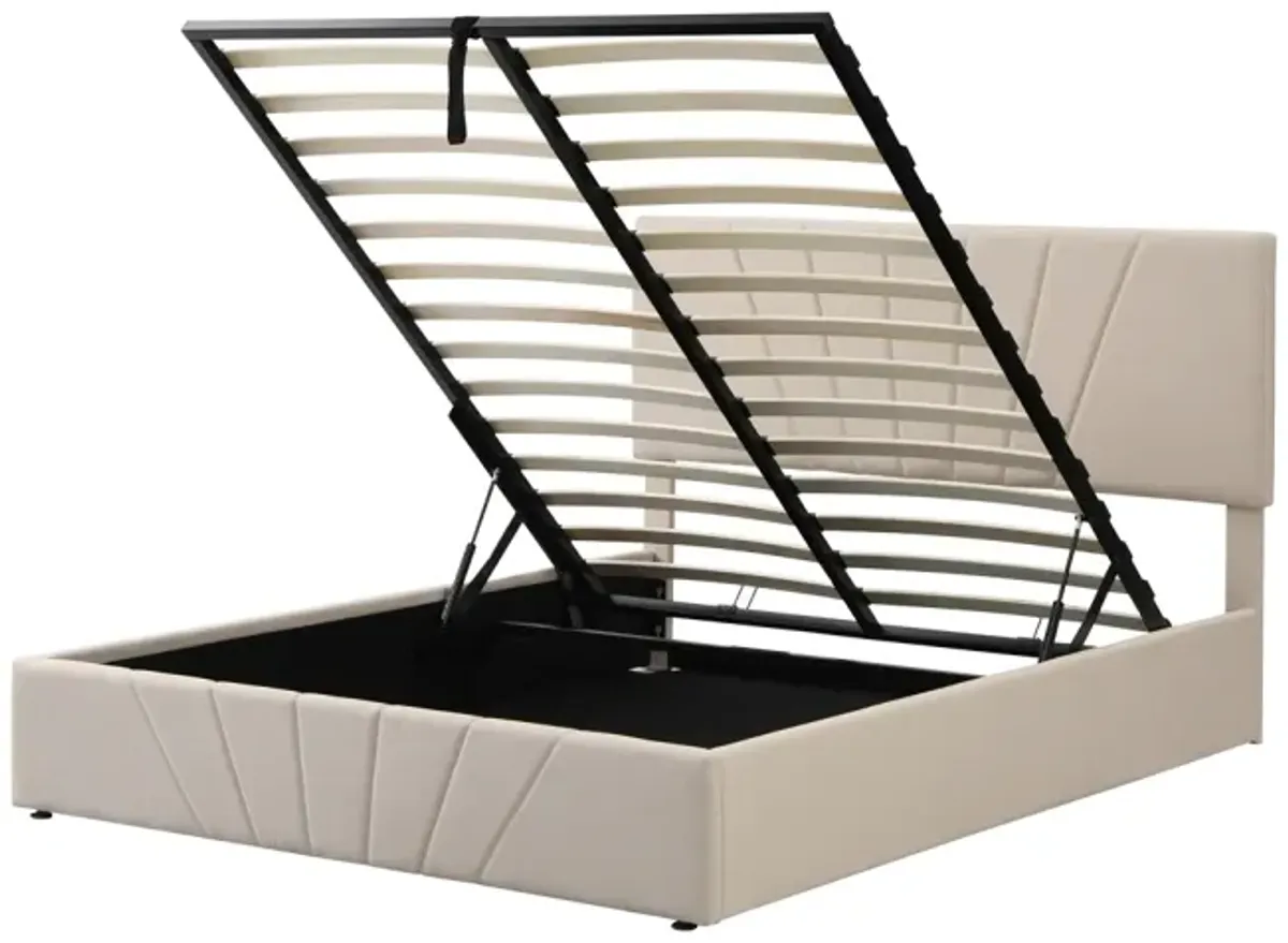 Queen Size Upholstered Platform Bed With A Hydraulic Storage System