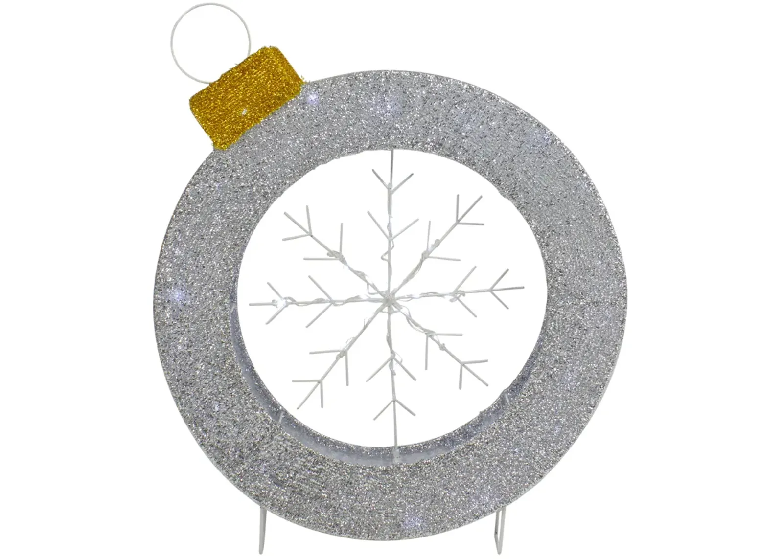 20" LED Lighted Silver Tinsel Ornament with Snowflake Outdoor Christmas Decoration