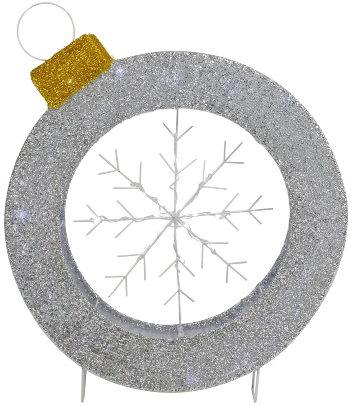 20" LED Lighted Silver Tinsel Ornament with Snowflake Outdoor Christmas Decoration