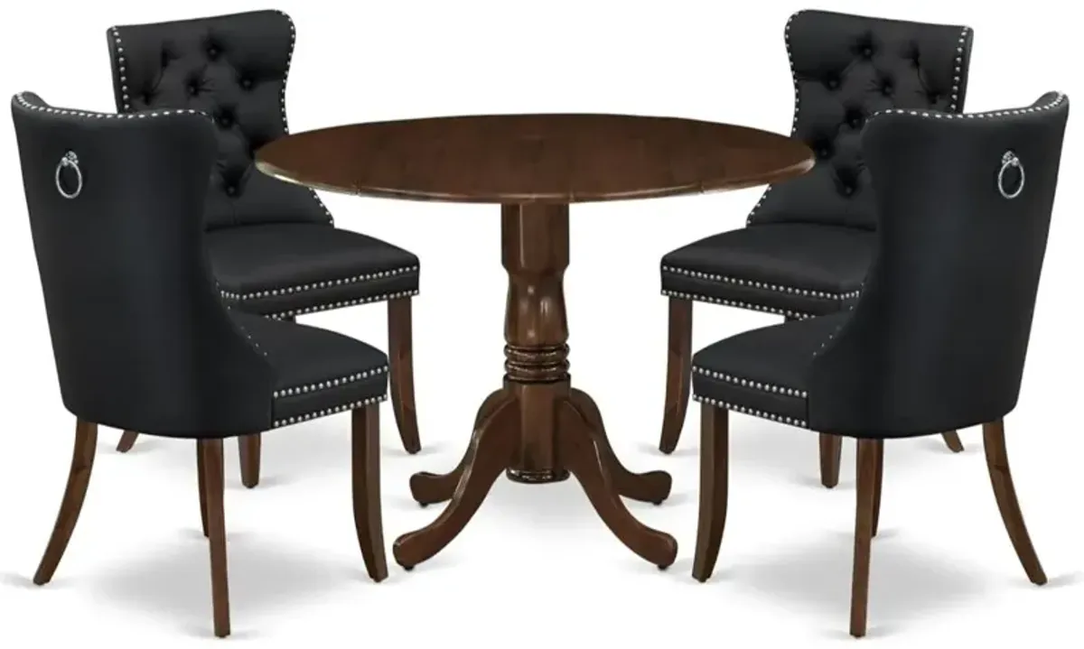 5 Piece Kitchen Table & Chairs Set Contains a Round Dining Table with Dropleaf