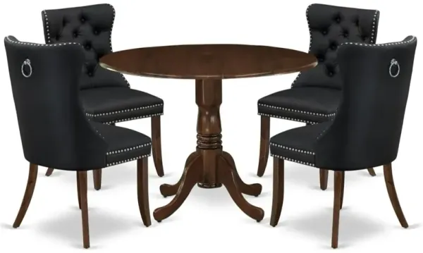 5 Piece Kitchen Table & Chairs Set Contains a Round Dining Table with Dropleaf