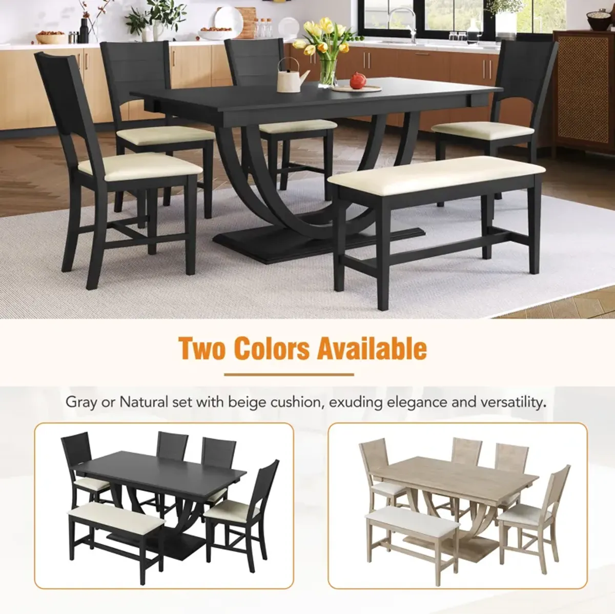 Merax 6-Piece Wood Half Round Dining Table Set