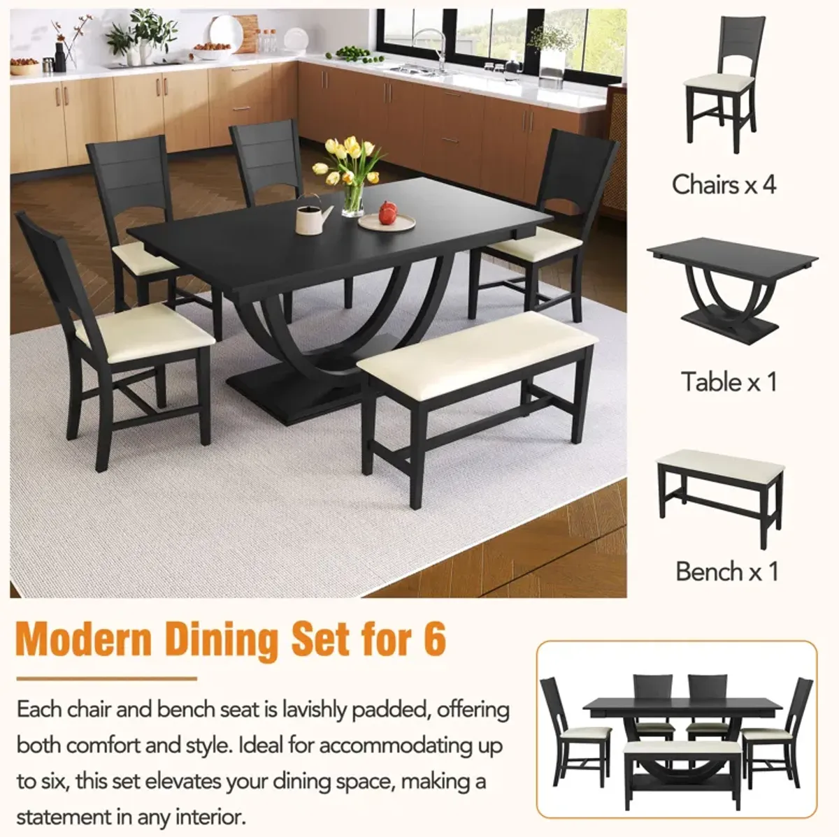 Merax 6-Piece Wood Half Round Dining Table Set