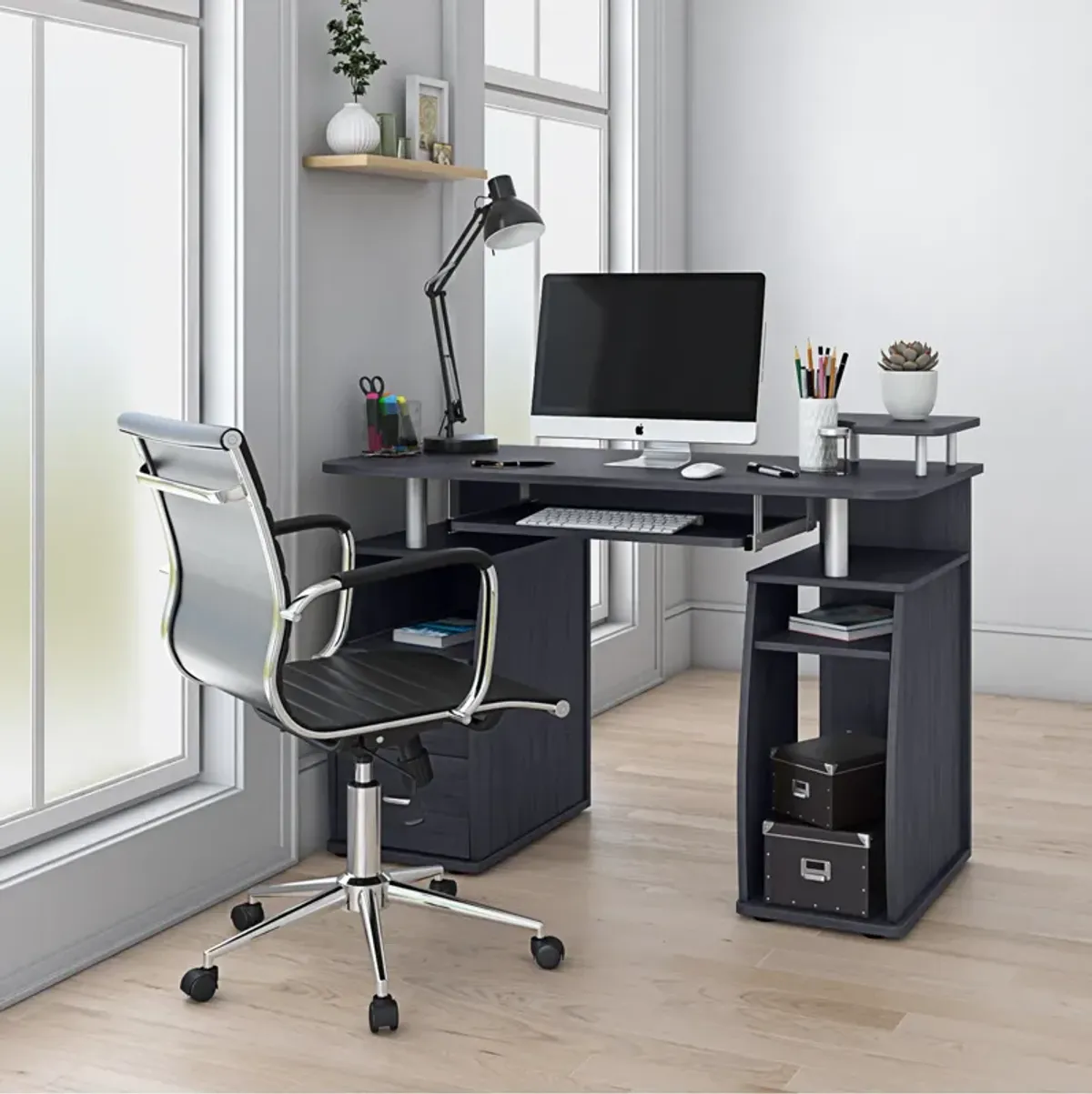 Complete Computer Workstation Desk With Storage, Espresso