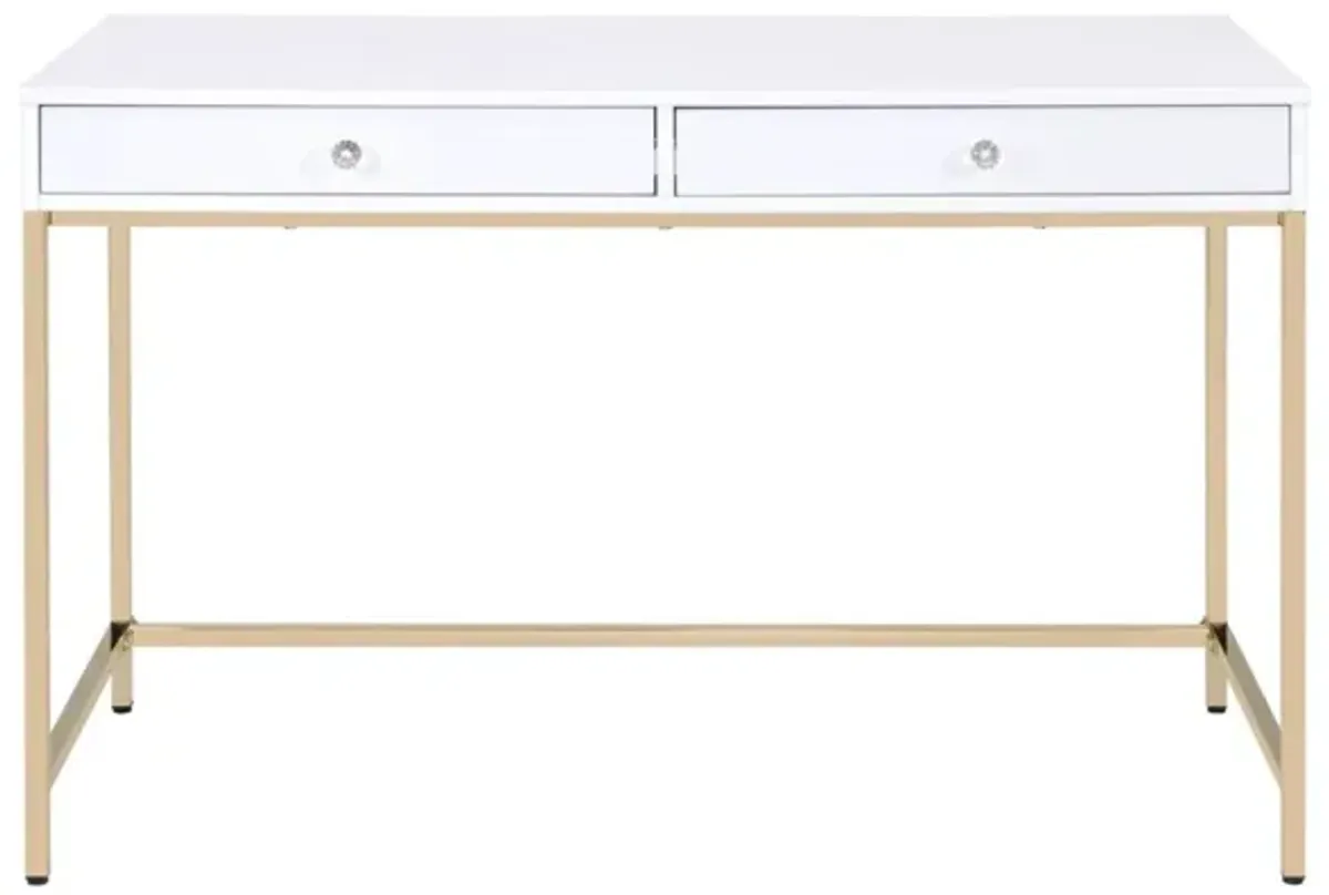 Ottey Desk in White High Gloss & Gold 92540