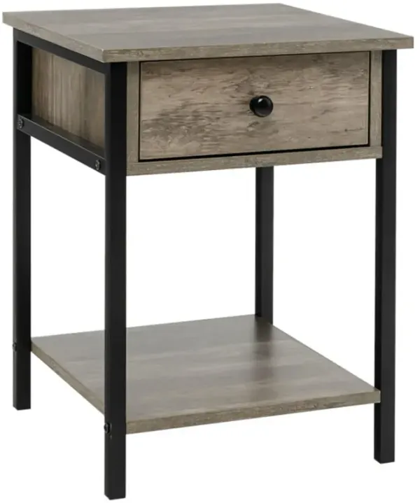 Hivago Industrial End Side Table Nightstand with Drawer Shelf