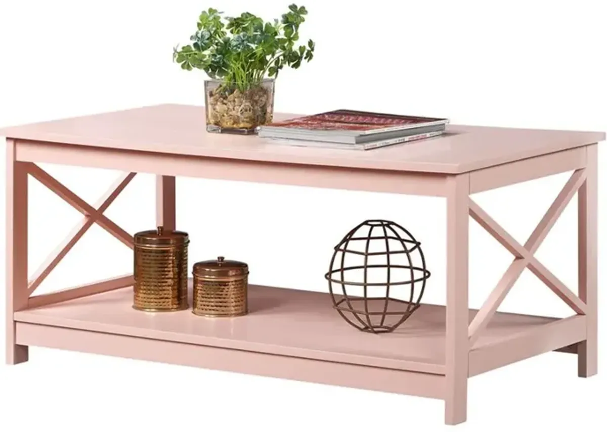 Convenience Concepts Oxford Coffee Table with Shelf Blush Pink