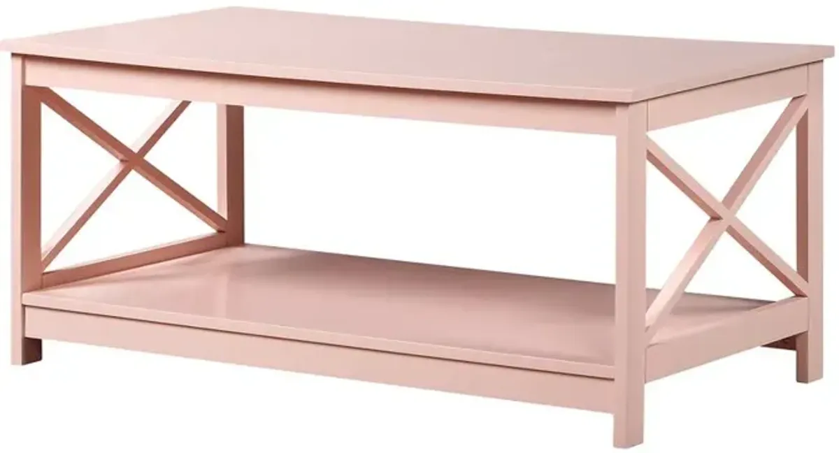 Convenience Concepts Oxford Coffee Table with Shelf Blush Pink