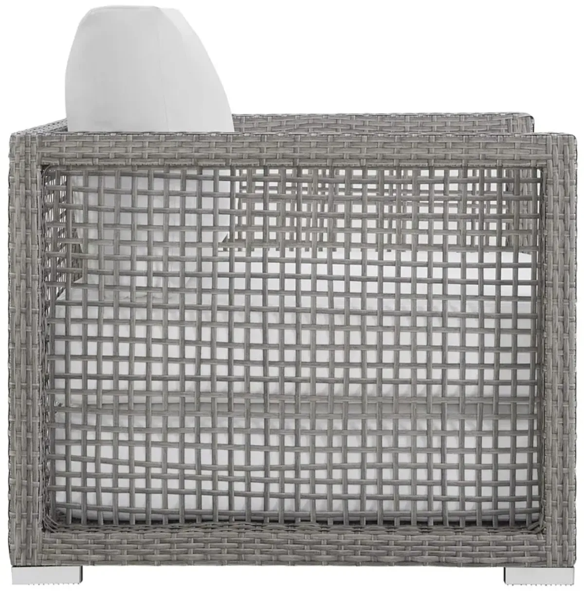 Modway Aura Outdoor Patio Wicker Rattan Armchair and Two Side Tables in Gray White