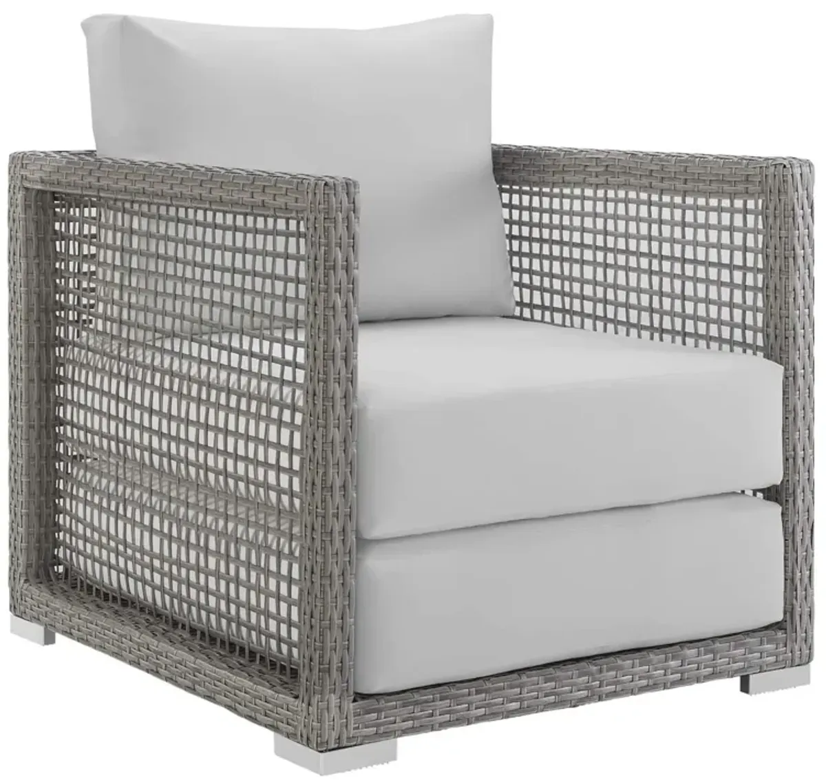 Modway Aura Outdoor Patio Wicker Rattan Armchair and Two Side Tables in Gray White