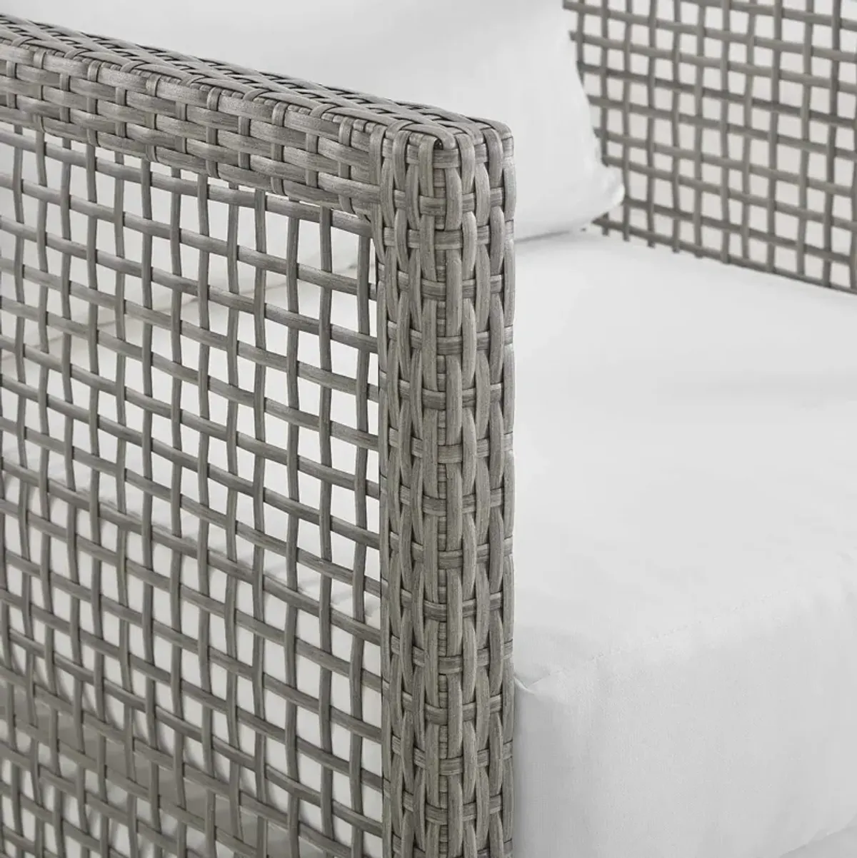 Modway Aura Outdoor Patio Wicker Rattan Armchair and Two Side Tables in Gray White