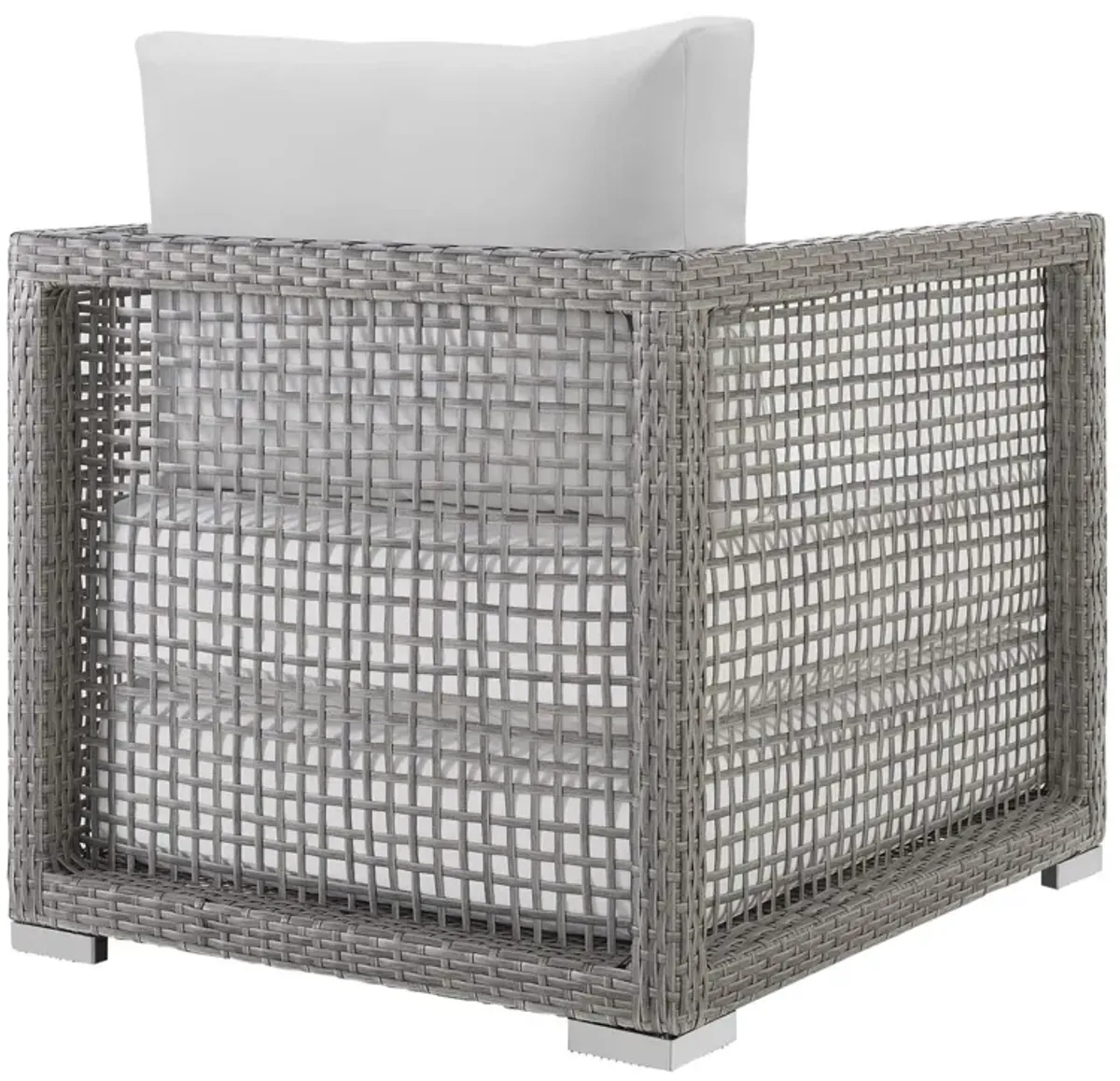 Modway Aura Outdoor Patio Wicker Rattan Armchair and Two Side Tables in Gray White