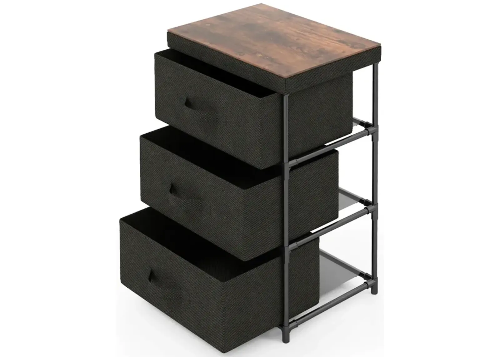 3-Tier Fabric Nightstand with Sturdy Metal Frame-Black