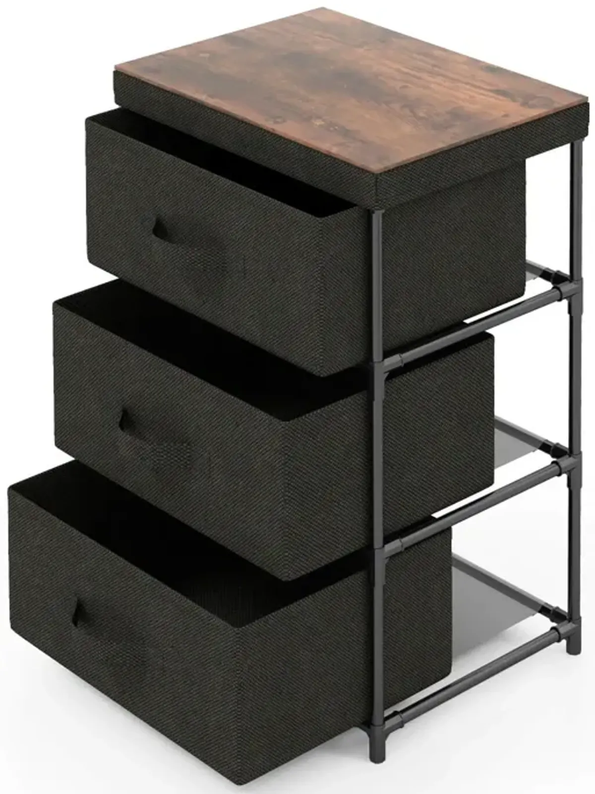 3-Tier Fabric Nightstand with Sturdy Metal Frame-Black