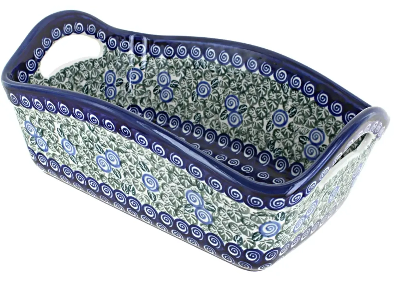 Blue Rose Polish Pottery Flowering Peacock Basket with Handles