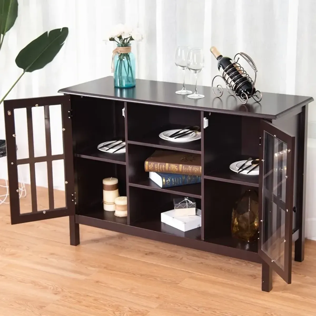 Hivvago Brown Wood 43-inch TV Stand Storage Cabinet Console Table