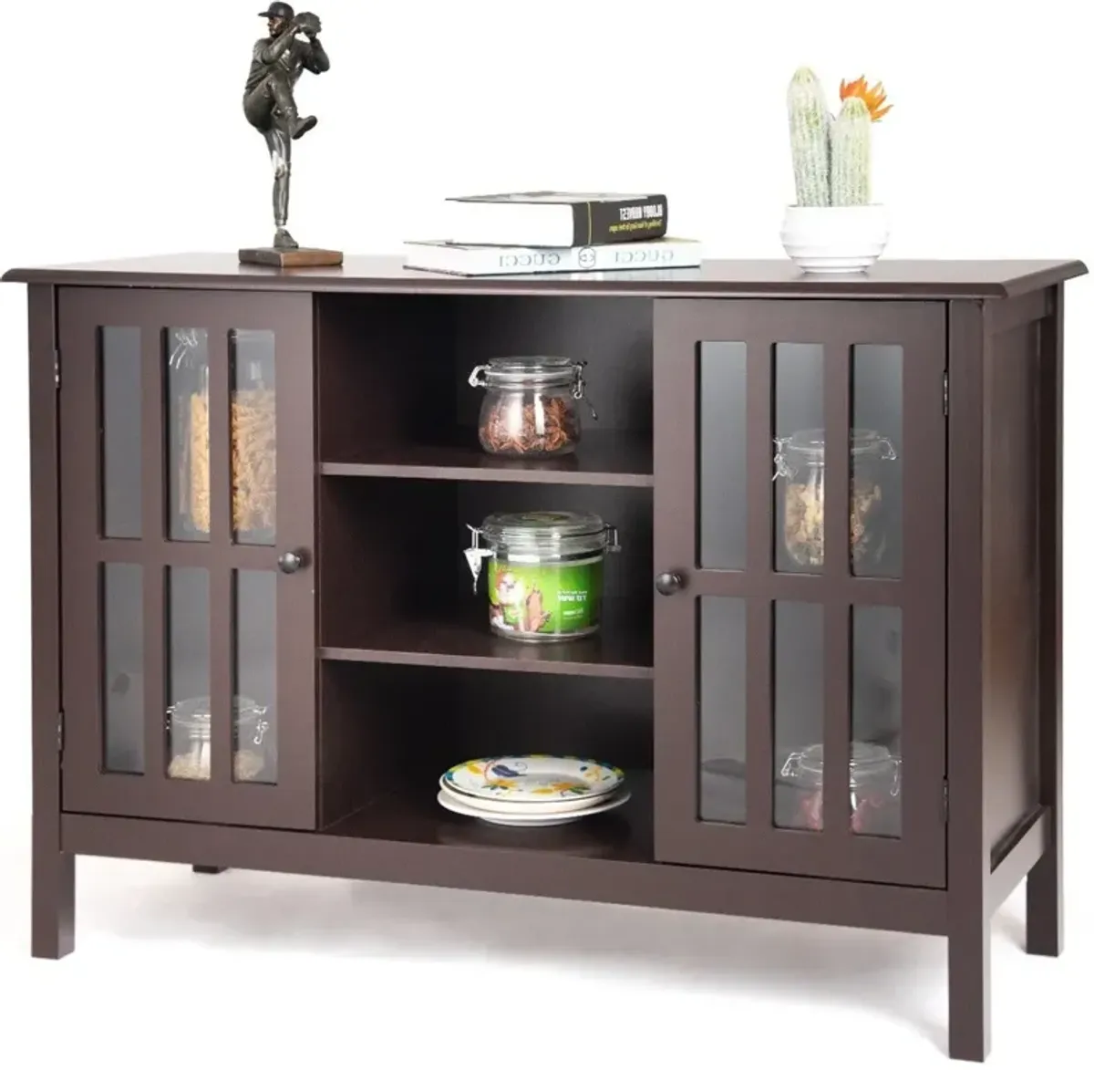 Hivvago Brown Wood 43-inch TV Stand Storage Cabinet Console Table