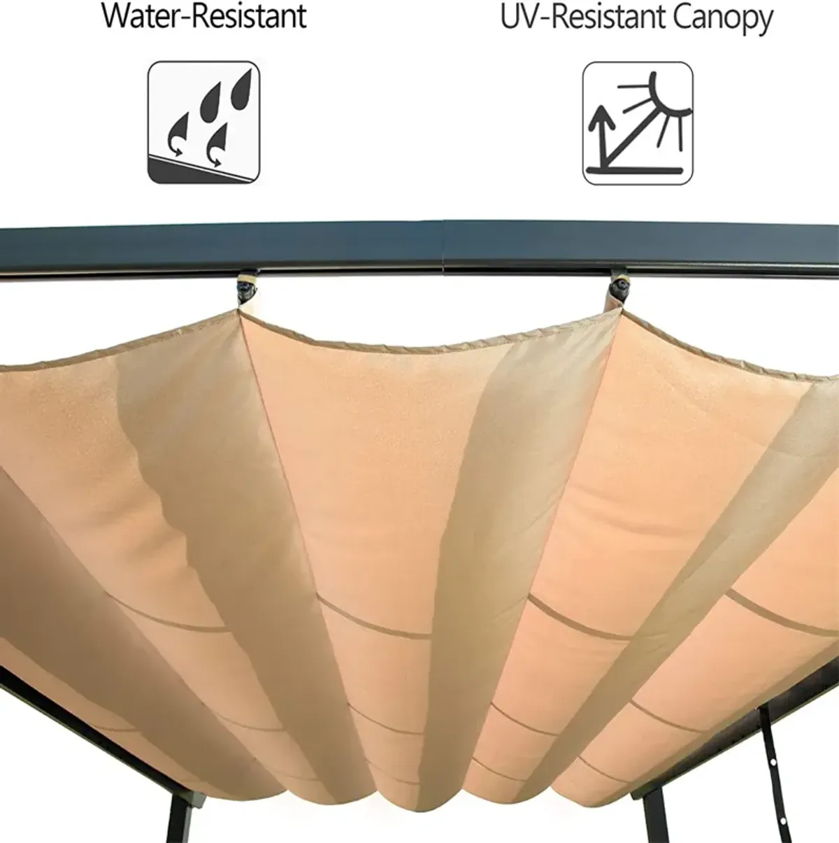 MONDAWE 10 ft. x 10 ft. Beige-Tan Polyester Outdoor Patio Gazebo Steel Frame Grape Pergola with Retractable Shade Canopy