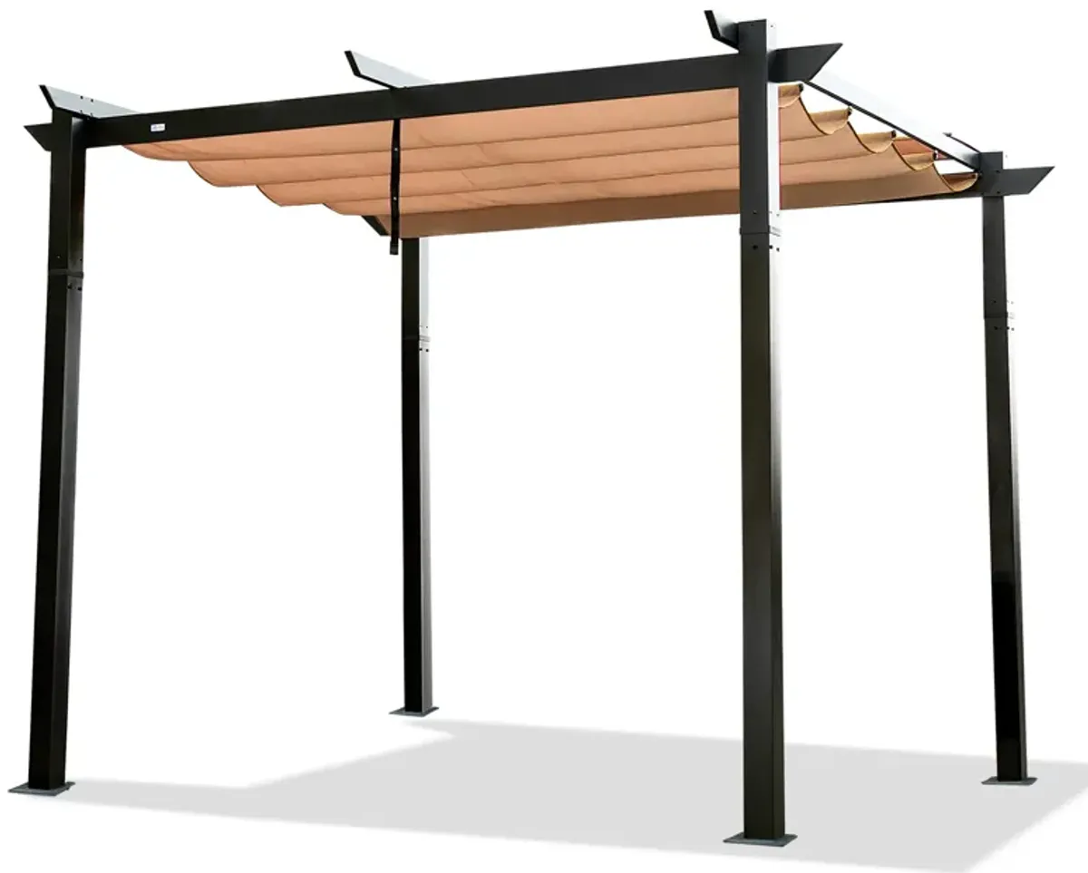 MONDAWE 10 ft. x 10 ft. Beige-Tan Polyester Outdoor Patio Gazebo Steel Frame Grape Pergola with Retractable Shade Canopy