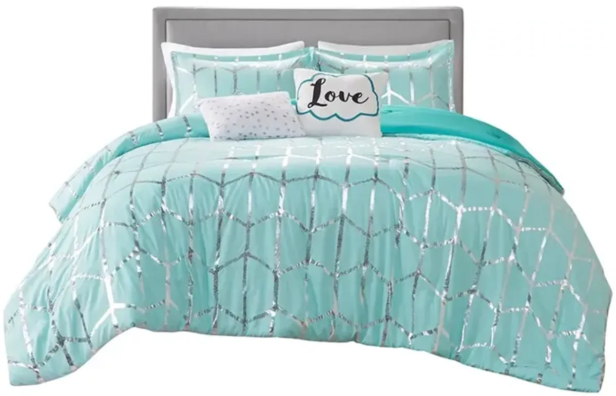 Gracie Mills Isabelle 5-Piece Metallic Geometric Comforter Set