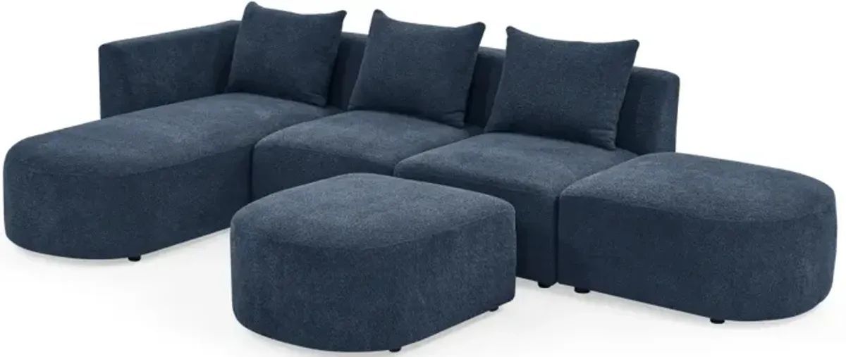 Navy Loop Yarn L-Shaped Sectional with Ottoman