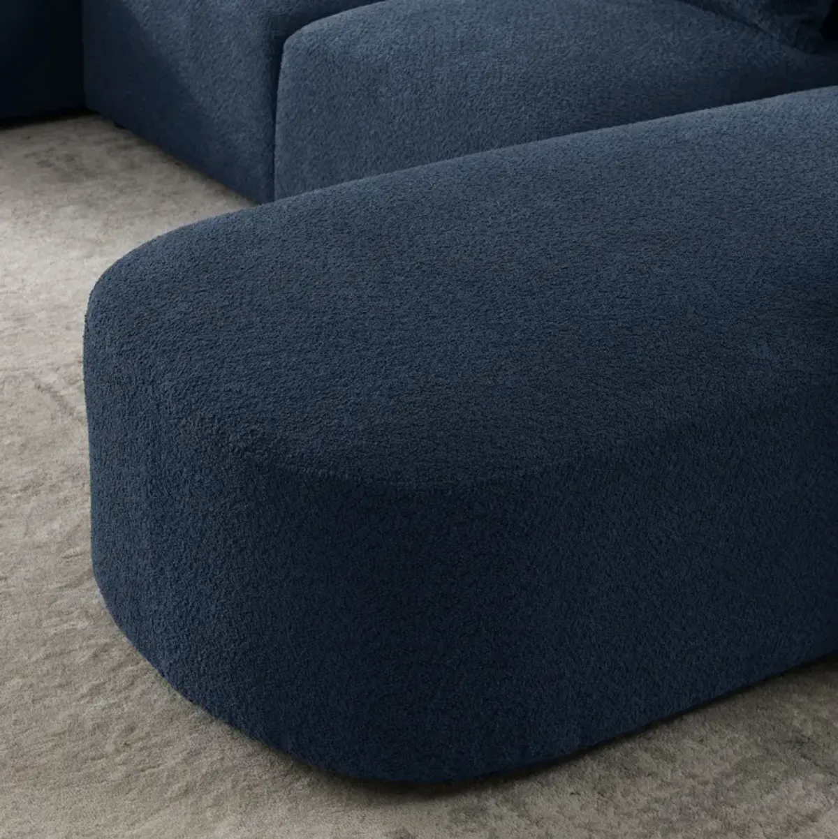 Navy Loop Yarn L-Shaped Sectional with Ottoman