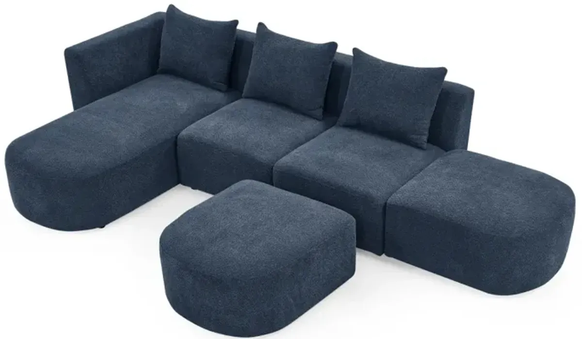 Navy Loop Yarn L-Shaped Sectional with Ottoman