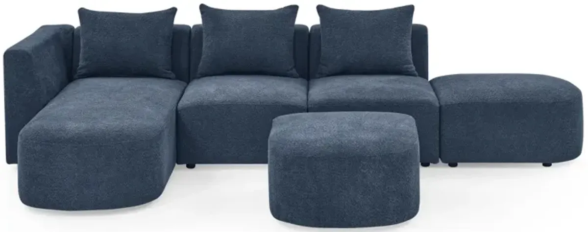 Navy Loop Yarn L-Shaped Sectional with Ottoman