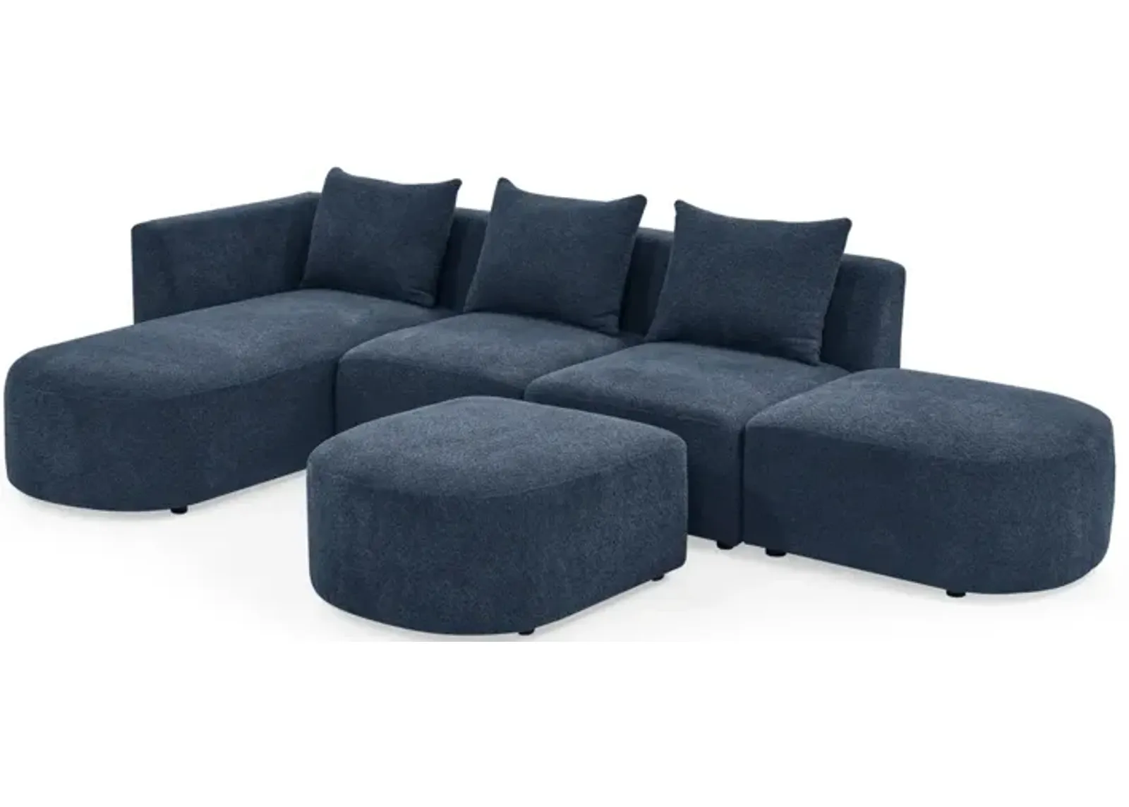 Navy Loop Yarn L-Shaped Sectional with Ottoman