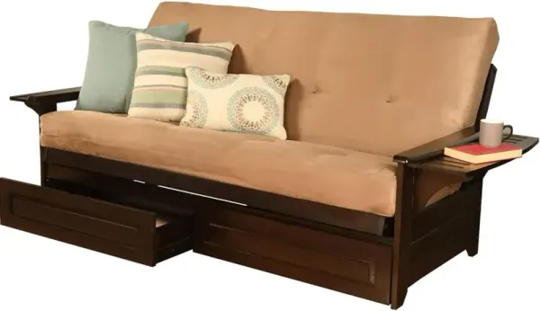 Phoenix Frame-Espresso Finish-Suede Peat Mattress-Storage Drawers