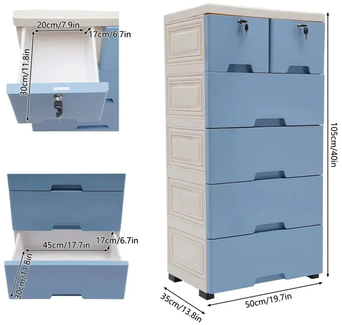 5-Tiers Plastic Wardrobe Kids Drawers Storage with 6 Drawers Closet Dresser Organizer Bedroom Furniture for Clothes