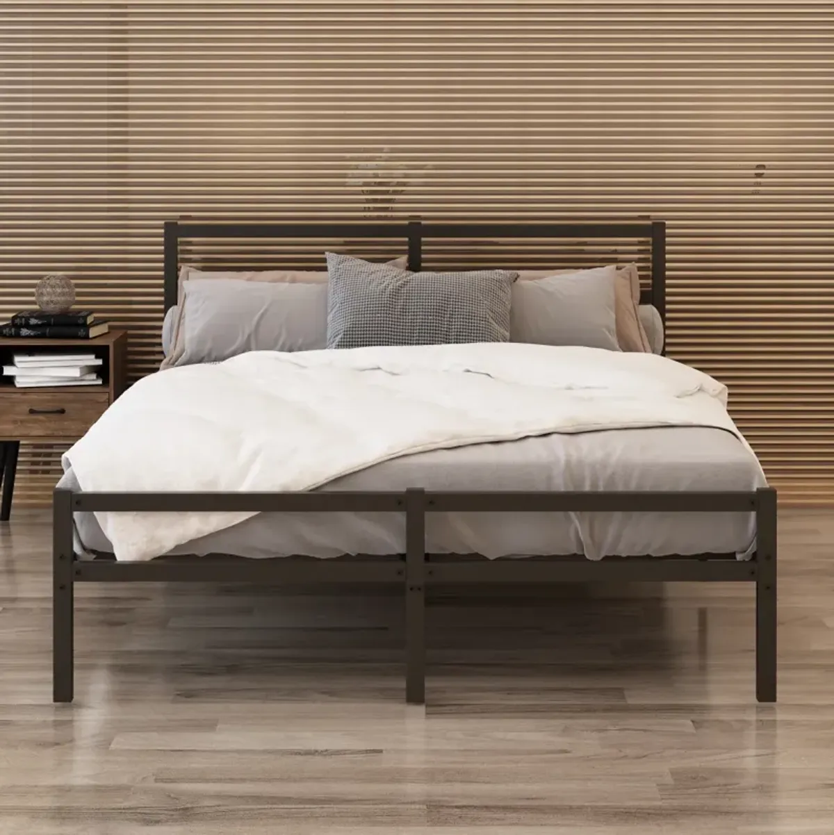 Metal Platform Bed Frame With Headboard, Sturdy Metal Frame, No Box Spring Needed(Queen)