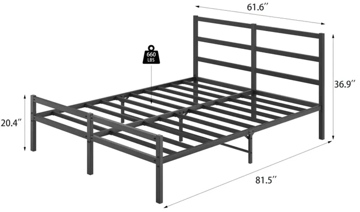 Metal Platform Bed Frame With Headboard, Sturdy Metal Frame, No Box Spring Needed(Queen)