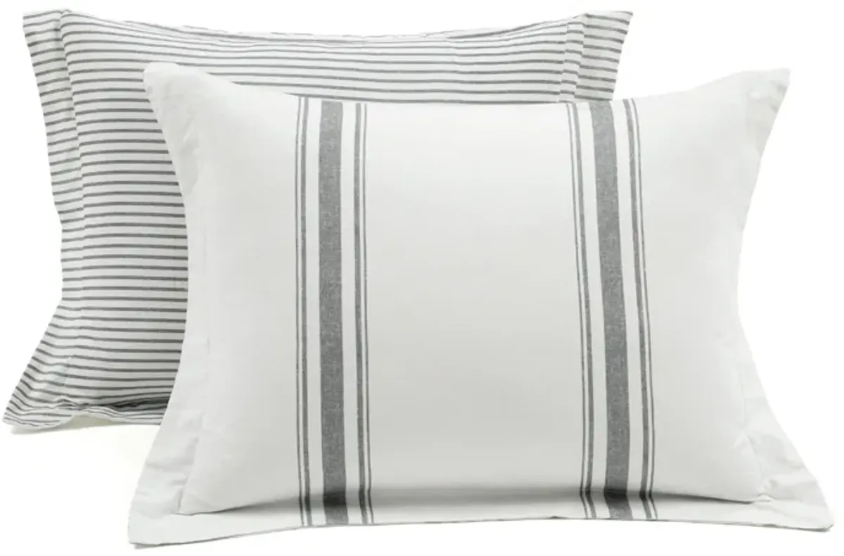 Farmhouse Stripe Reversible Cotton Duvet Cover 3Pc Set